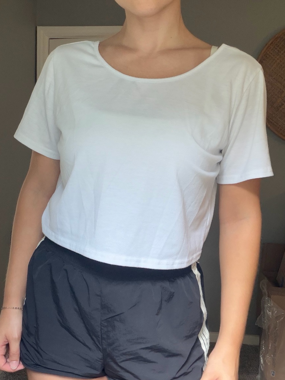 SHEIN White Short Sleeve Cropped Tee w/ Crisscross Back